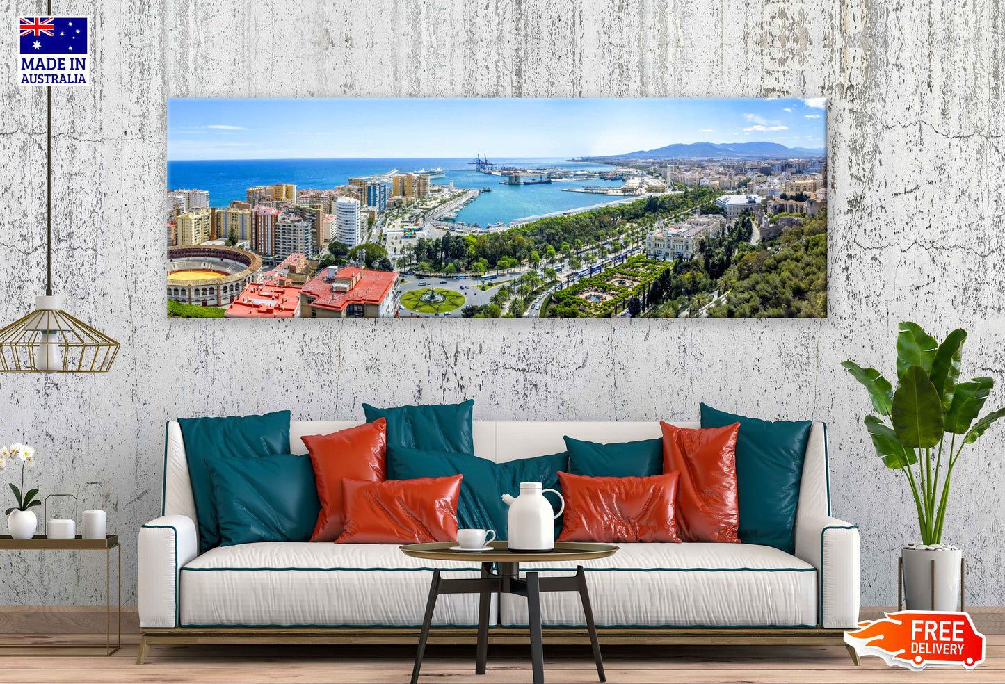 Panoramic Canvas Malaga Port & City View High Quality 100% Australian Made Wall Canvas Print Ready to Hang