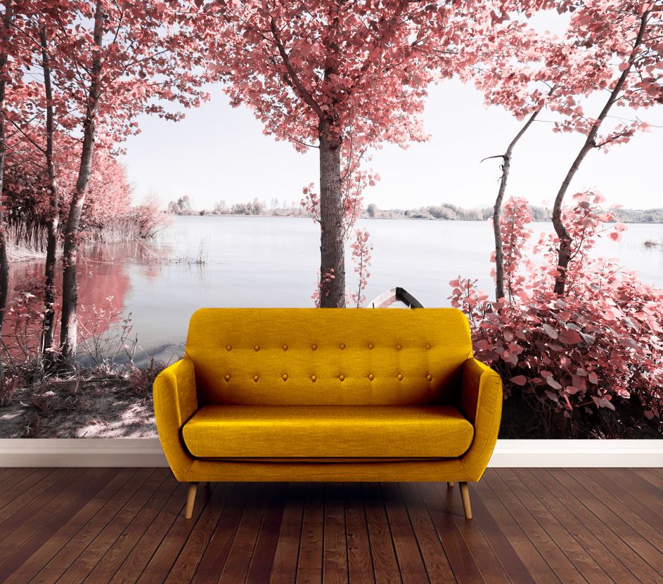 Wallpaper Murals Peel and Stick Removable Forest Near Lake Photograph High Quality