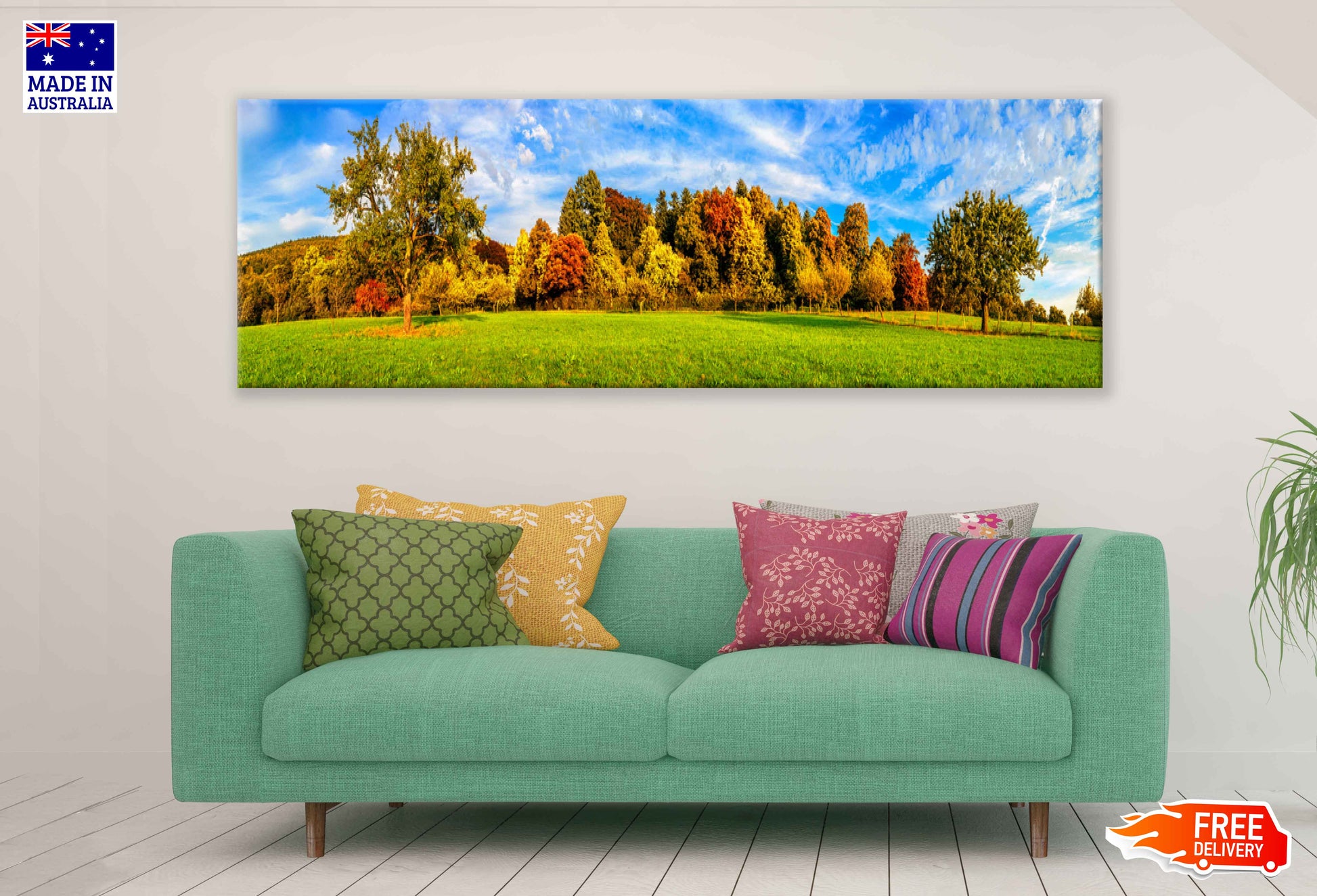 Panoramic Canvas Autumn Trees & Sky Photograph High Quality 100% Australian Made Wall Canvas Print Ready to Hang