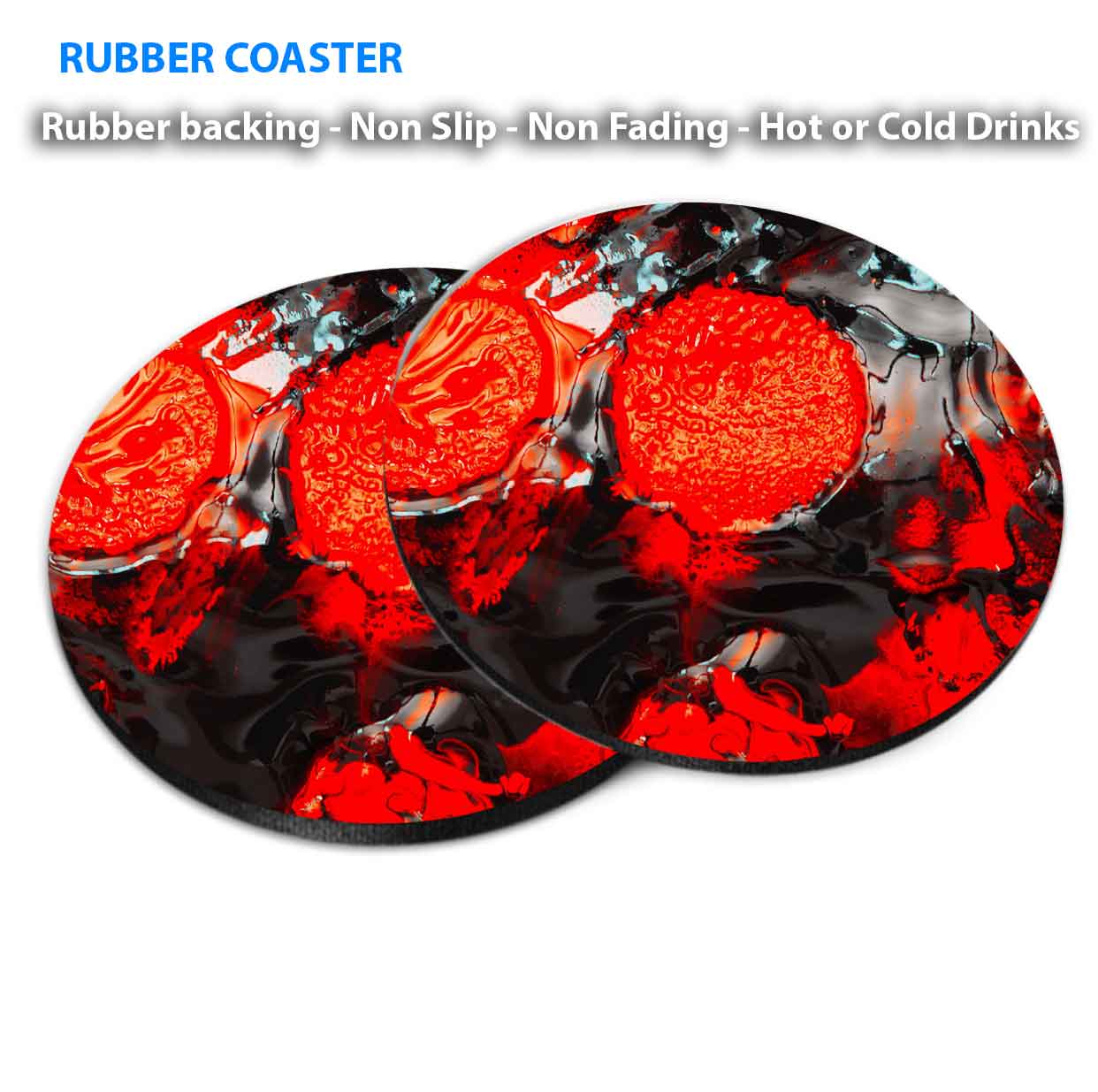 Red Orange Black Abstract Painting Coasters Wood & Rubber - Set of 6 Coasters