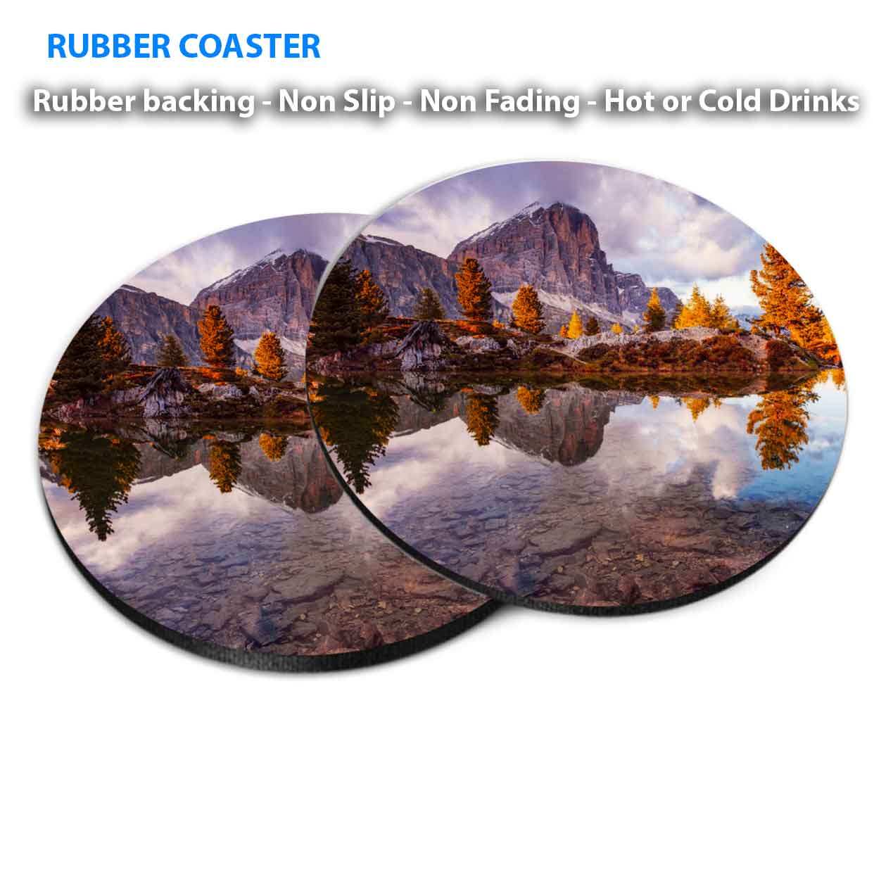 Mountain River Reflection Coasters Wood & Rubber - Set of 6 Coasters