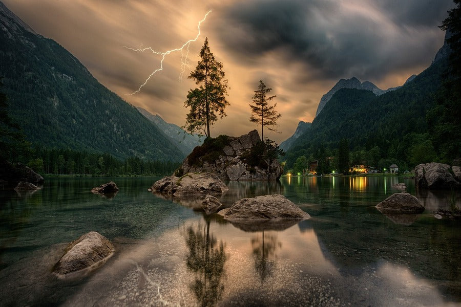 Lighting on Hintersee Lake Photograph, Germany Print 100% Australian Made