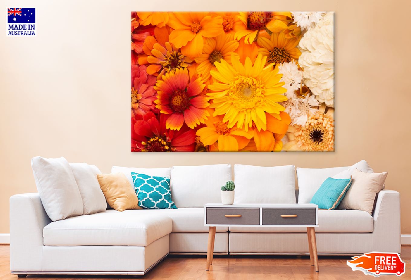 Yellow & Orange Daisy Flowers View Photograph Print 100% Australian Made