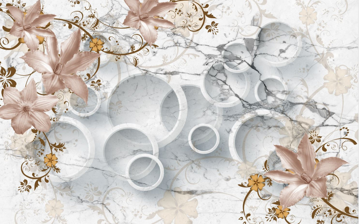 Wallpaper Murals Peel and Stick Removable Floral & 3D Circle Fractal Abstract Design High Quality