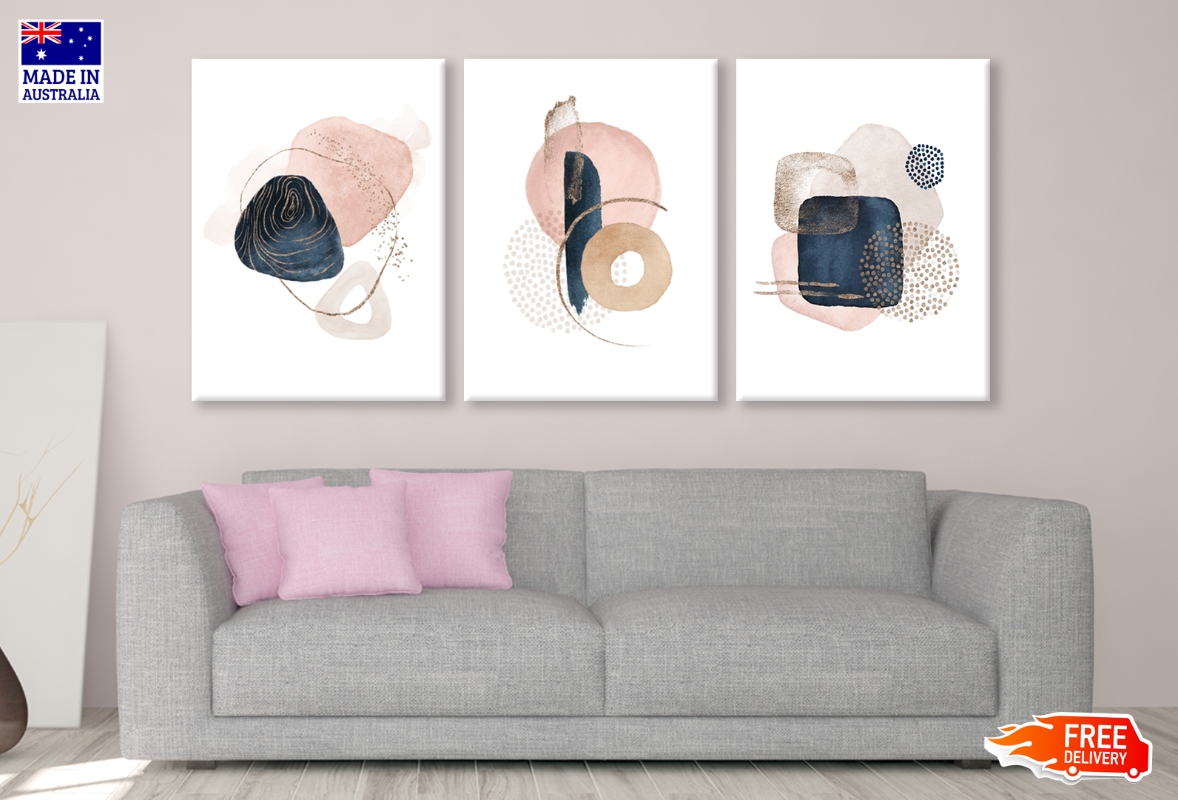 3 Set of Abstract Shapes Design High Quality print 100% Australian made wall Canvas ready to hang