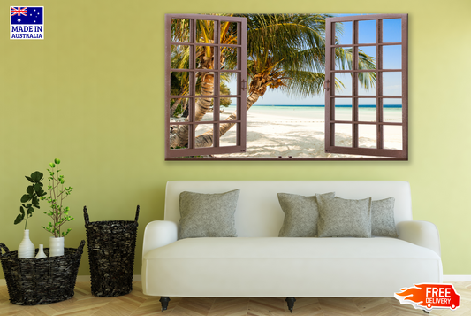 Beach Window View with Coconut Tree Print 100% Australian Made