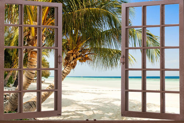 Beach Window View with Coconut Tree Print 100% Australian Made