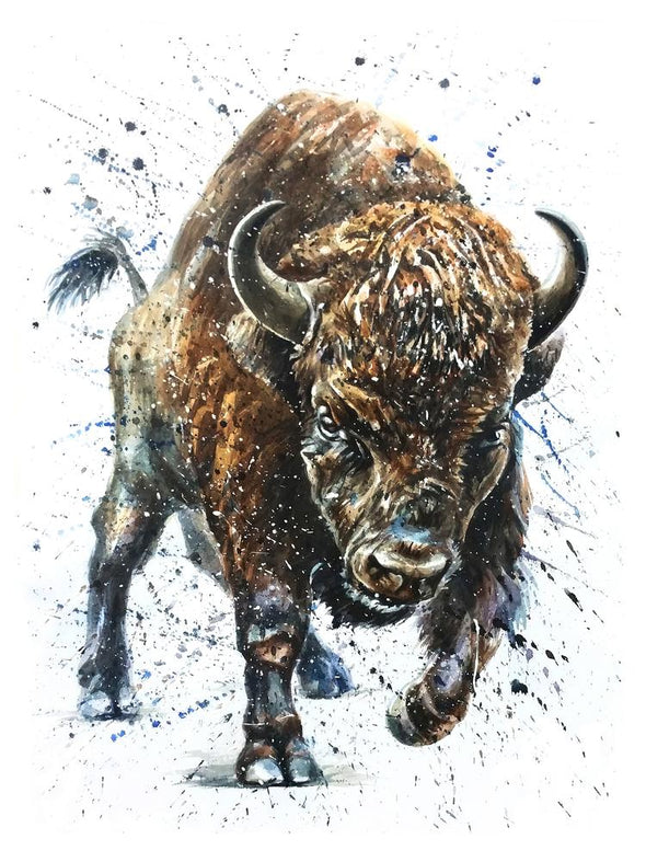 Buffalo Running Watercolour Painting Print 100% Australian Made