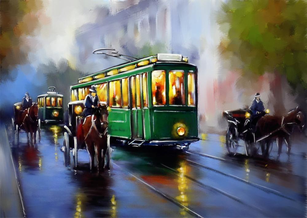 City & Tram Car Painting Print 100% Australian Made