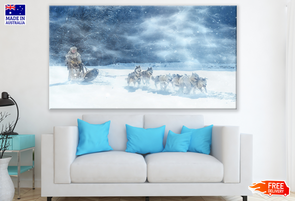 Dogs Dragging Sled in Snow Print 100% Australian Made