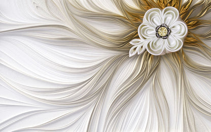 Wallpaper Murals Peel and Stick Removable Gold & White 3D Abstract Flower Design High Quality