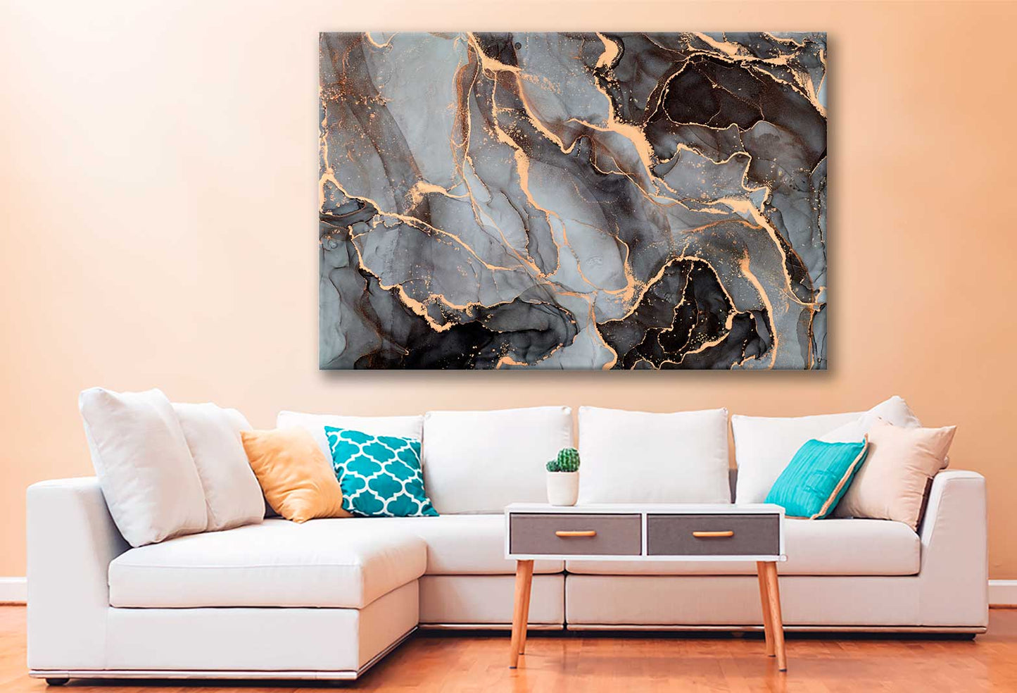 Bella Home Marble Gold & Gray Abstract Print Canvas Ready to hang