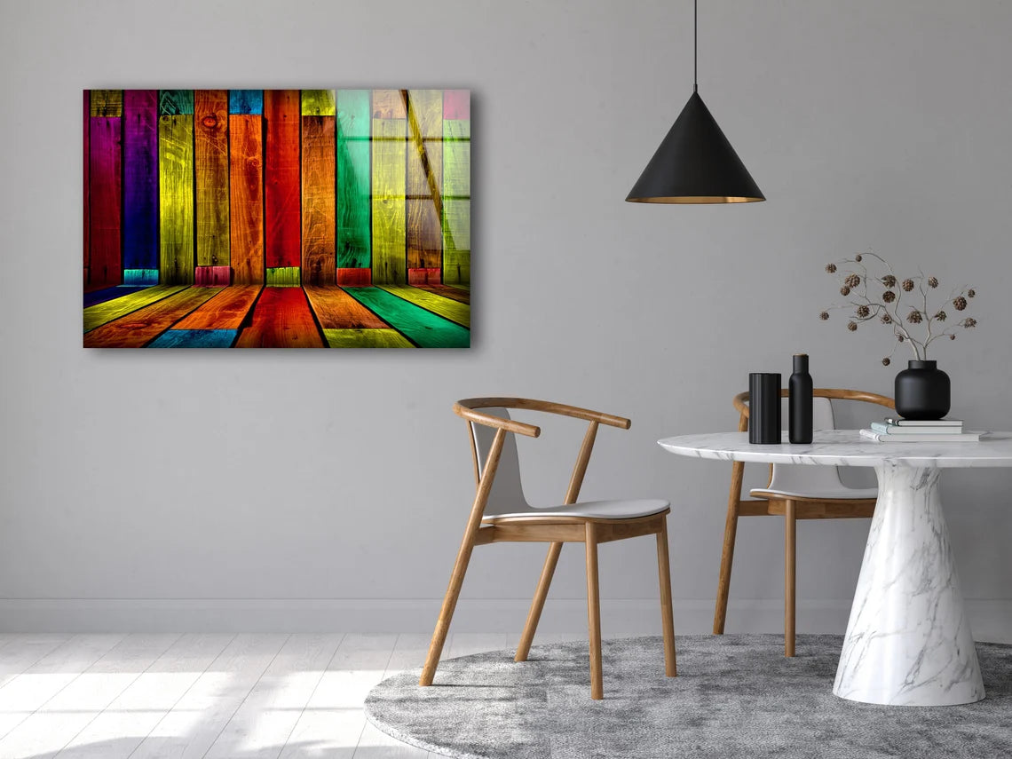 Colorful Painted Wood Stripes Acrylic Glass Print Tempered Glass Wall Art 100% Made in Australia Ready to Hang