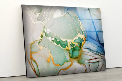 Green Blue & Gold Abstract Design Acrylic Glass Print Tempered Glass Wall Art 100% Made in Australia Ready to Hang