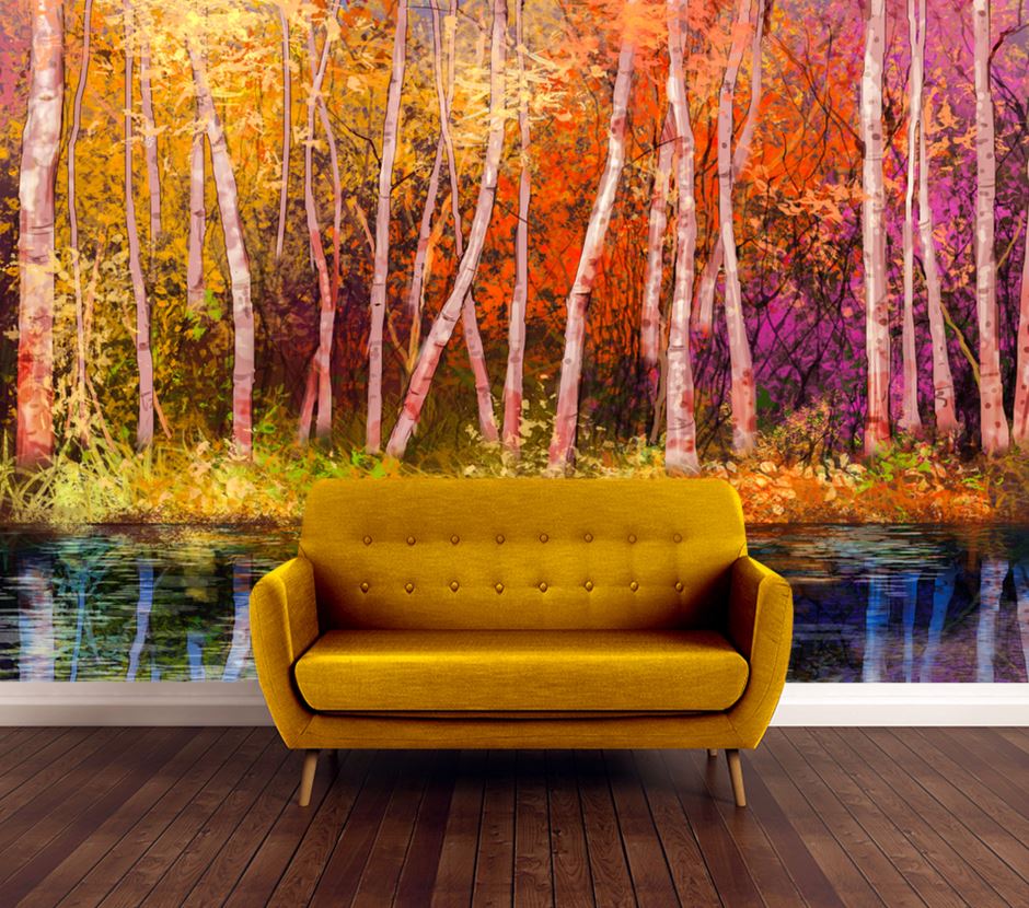 Wallpaper Murals Peel and Stick Removable Colorful Forest Watercolor Painting High Quality