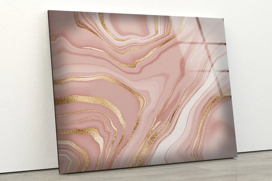Pink & Gold Abstract Design Acrylic Glass Print Tempered Glass Wall Art 100% Made in Australia Ready to Hang