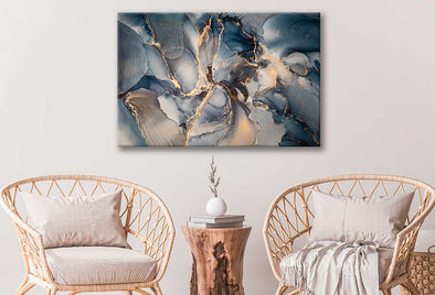 Bella Home Blue & Gold Abstract Print Canvas Ready to hang