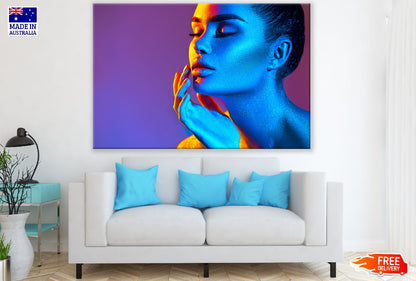 Fashion Woman in Blue Neon Lights Photograph Print 100% Australian Made