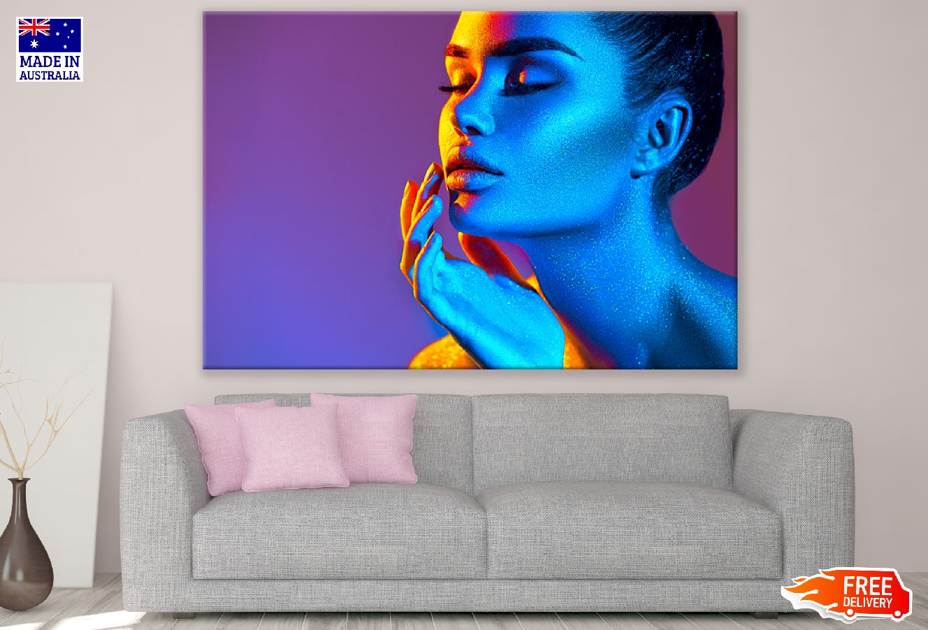 Fashion Woman in Blue Neon Lights Photograph Print 100% Australian Made