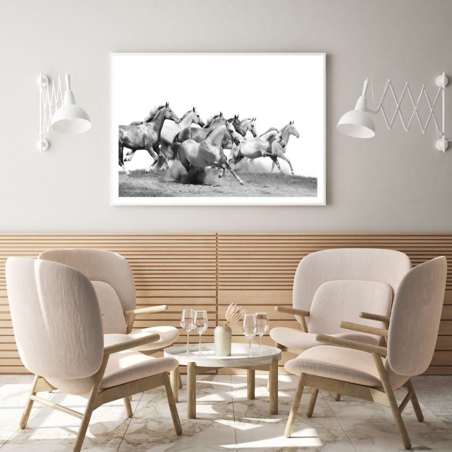 Horses Running B&W Photograph Home Decor Premium Quality Poster Print Choose Your Sizes