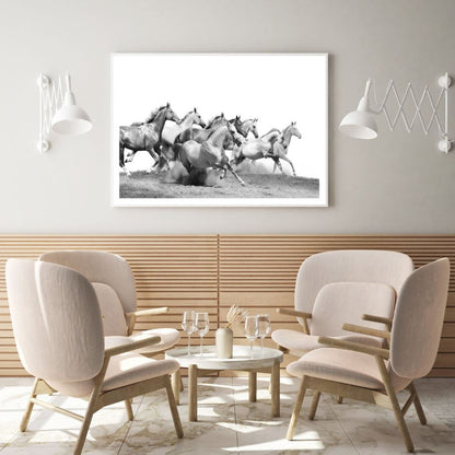 Horses Running B&W Photograph Home Decor Premium Quality Poster Print Choose Your Sizes