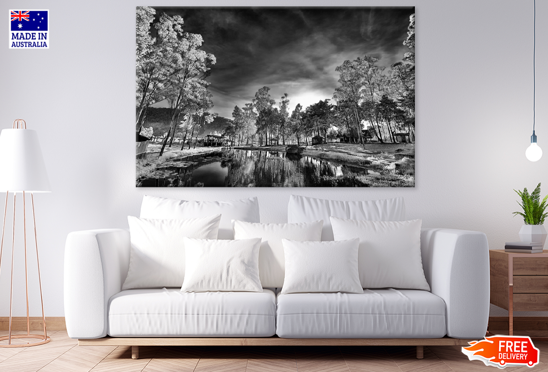 Trees & Lake Sky View B&W Photograph Print 100% Australian Made