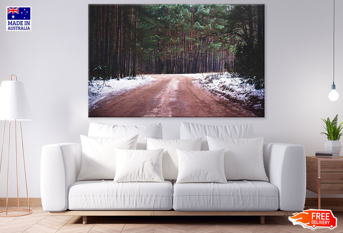 Road & Snow Covered Forest Photograph Print 100% Australian Made