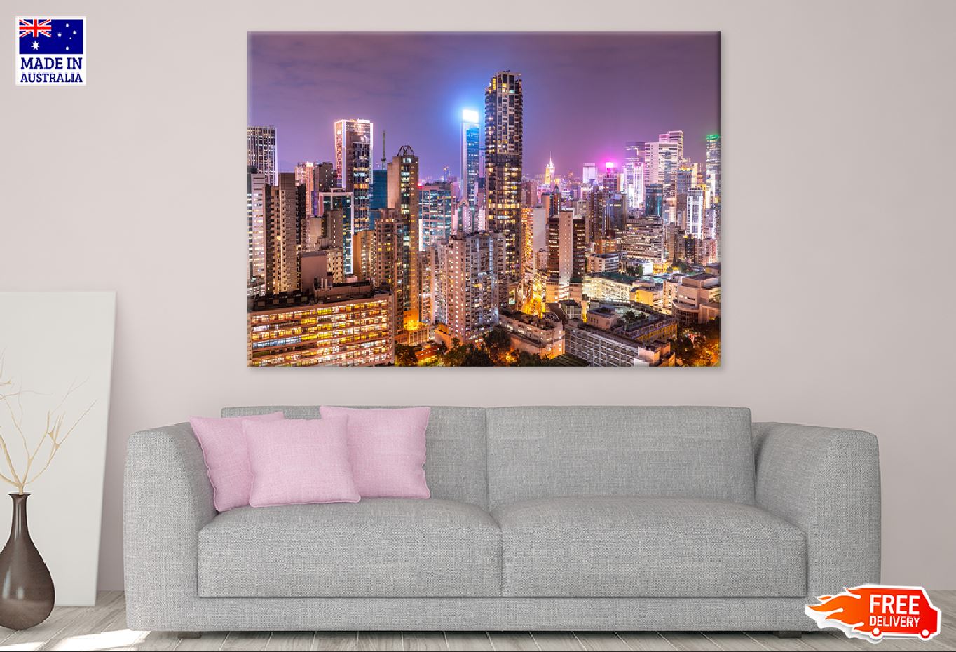 Hong Kong Cityscape at Night View Photograph Print 100% Australian Made