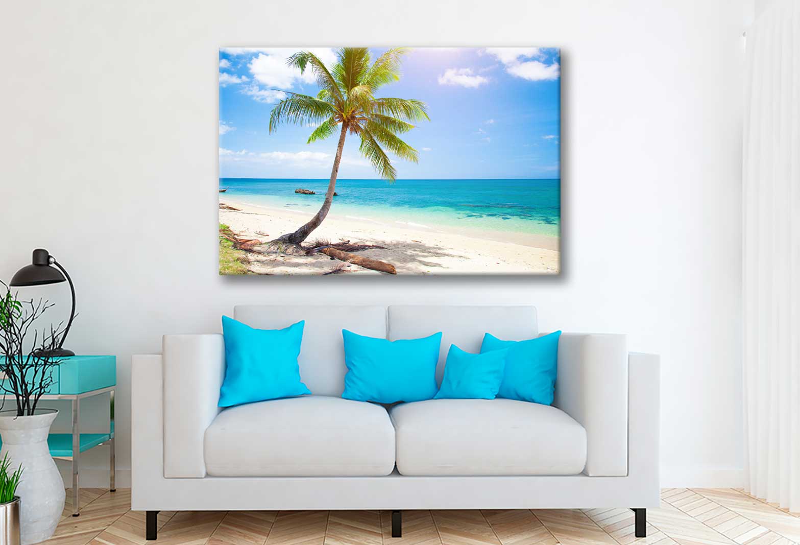 Bella Home Tropical Beach With Coconut Palm Print Canvas Ready to hang