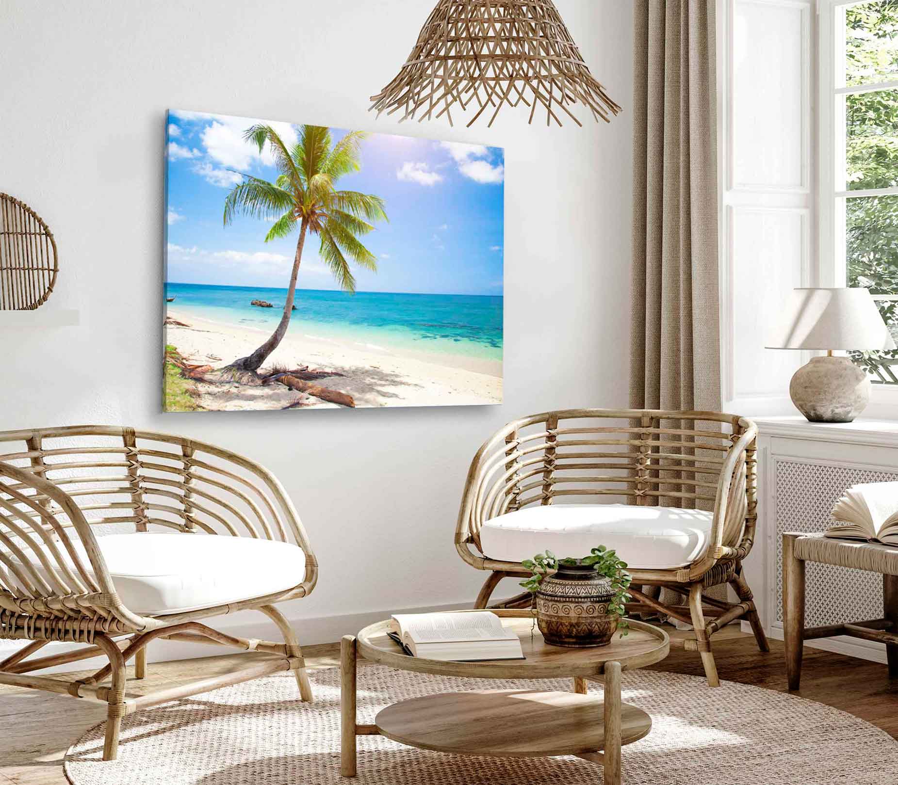 Bella Home Tropical Beach With Coconut Palm Print Canvas Ready to hang