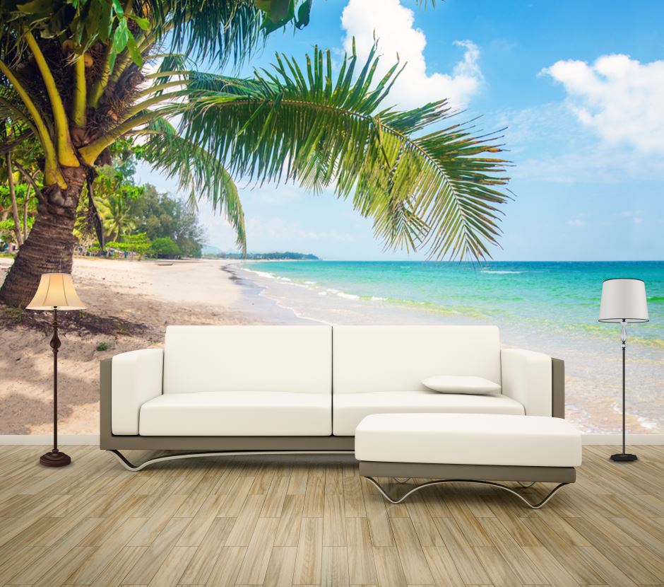 Wallpaper Murals Peel and Stick Removable Palm Trees & Beach View High Quality