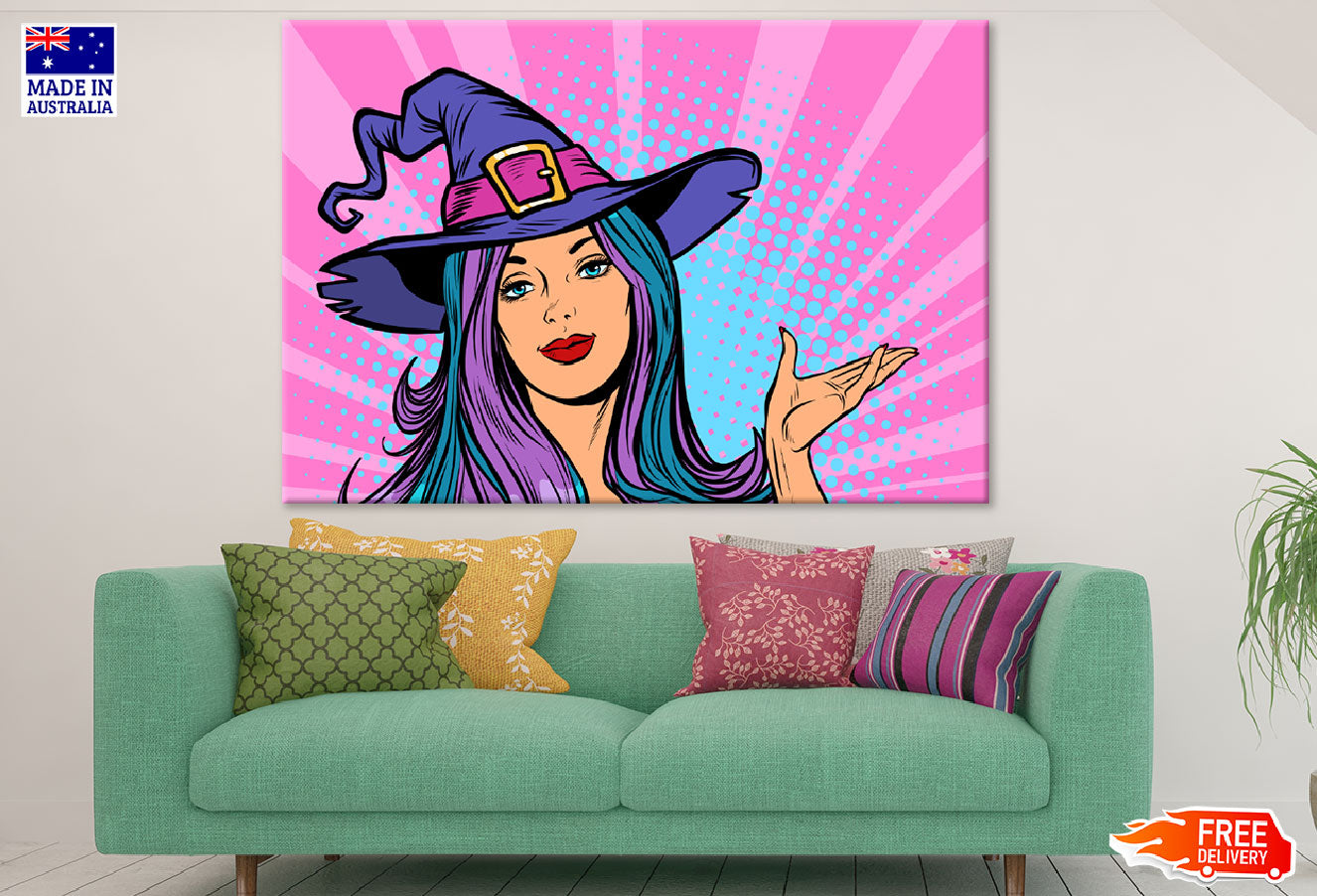 Young Hot Girl With Witch Hat Illustration Print 100% Australian Made