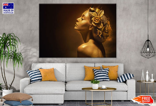 Woman in Golden Shiny Skin View Photograph Print 100% Australian Made