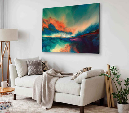 Bella Home Misty Sunset Abstract Painting Print Canvas Ready to hang