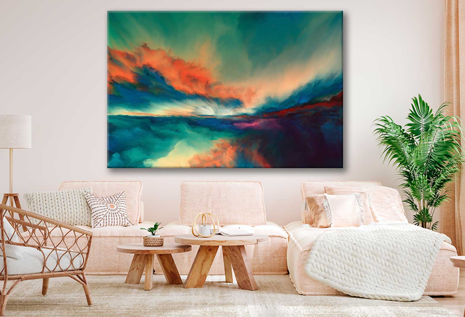 Bella Home Misty Sunset Abstract Painting Print Canvas Ready to hang