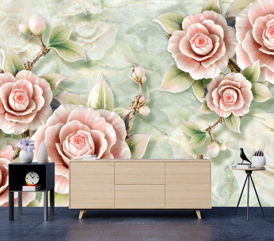 Wallpaper Murals Peel and Stick Removable Rose Flower 3D Sculpture Design High Quality