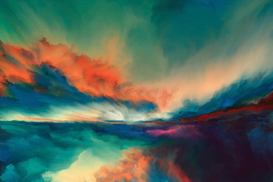 Bella Home Misty Sunset Abstract Painting Print Canvas Ready to hang