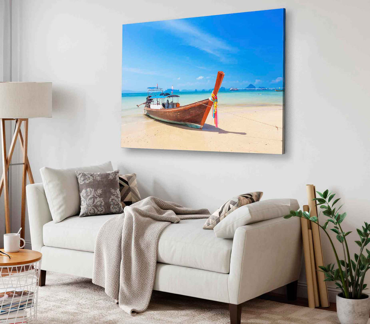 Bella Home Longtail Boat & Beautiful Beach Print Canvas Ready to hang