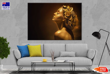 Woman in Golden Shiny Skin View Photograph Print 100% Australian Made