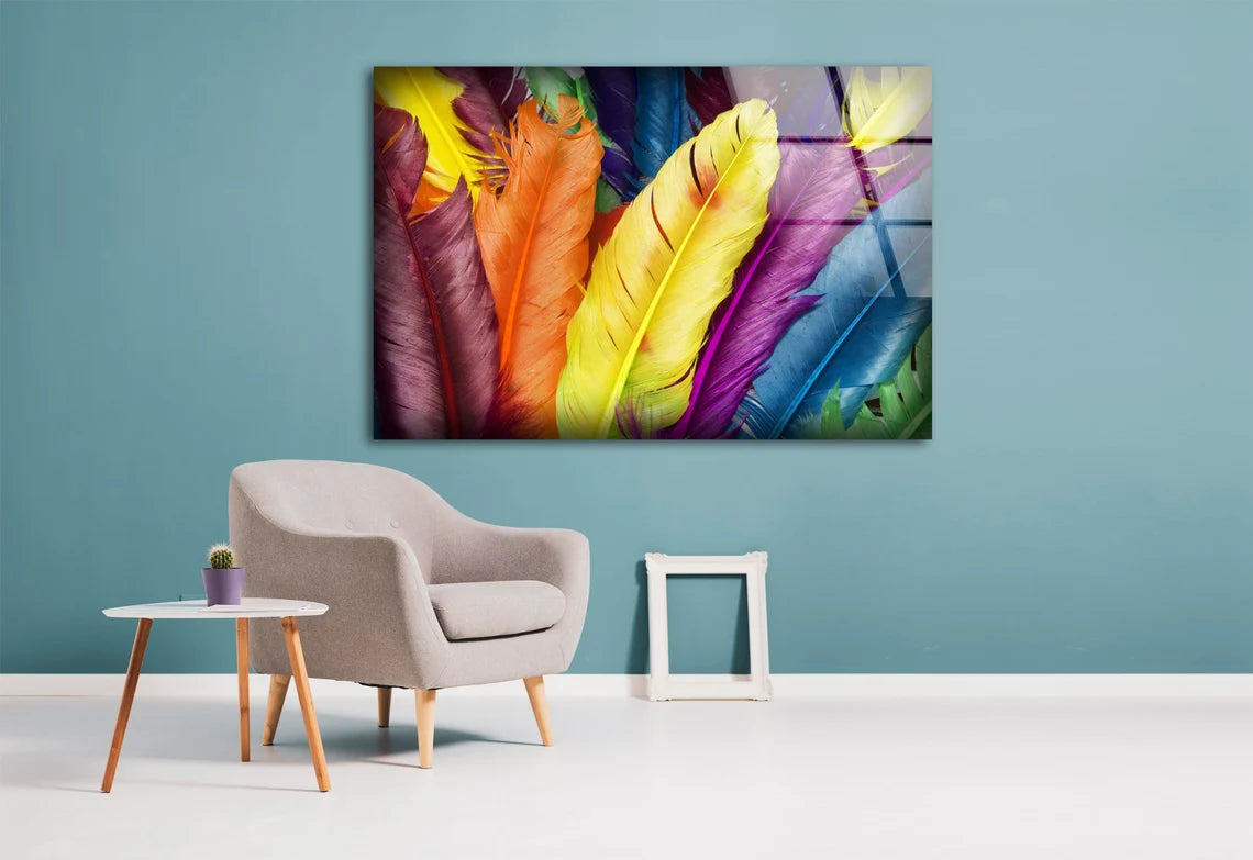 Multicolored Feathers Closeup Photograph Acrylic Glass Print Tempered Glass Wall Art 100% Made in Australia Ready to Hang