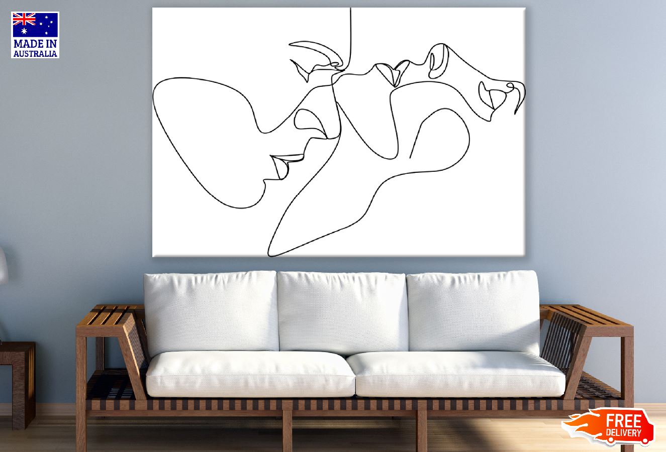 Man and Woman Touch B&W Line Art Design Print 100% Australian Made