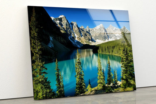 Forest Lake with Mountain Scenery Photograph Acrylic Glass Print Tempered Glass Wall Art 100% Made in Australia Ready to Hang
