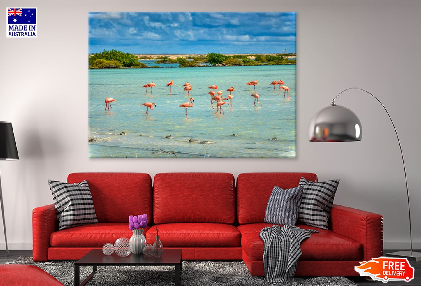 Flamingo Birds on Bonaire Beach Photograph Print 100% Australian Made