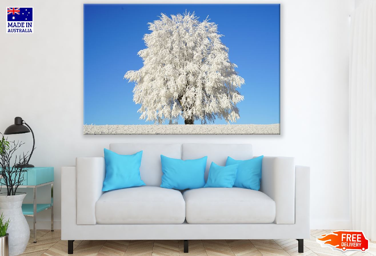 Snow Tree Under Blue Sky Photograph Print 100% Australian Made