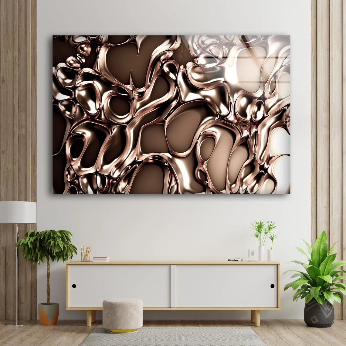 Metallic Gold Abstract Liquid 3D Design Acrylic Glass Print Tempered Glass Wall Art 100% Made in Australia Ready to Hang