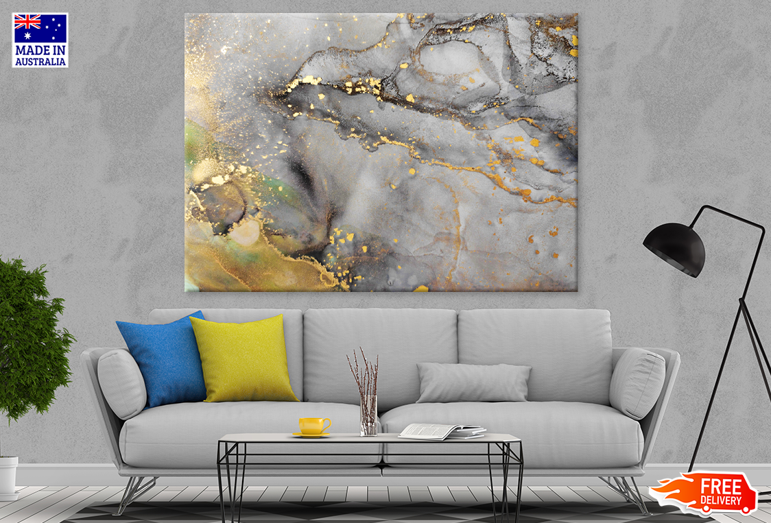 Yellow Gray & Gold Abstract Design Print 100% Australian Made