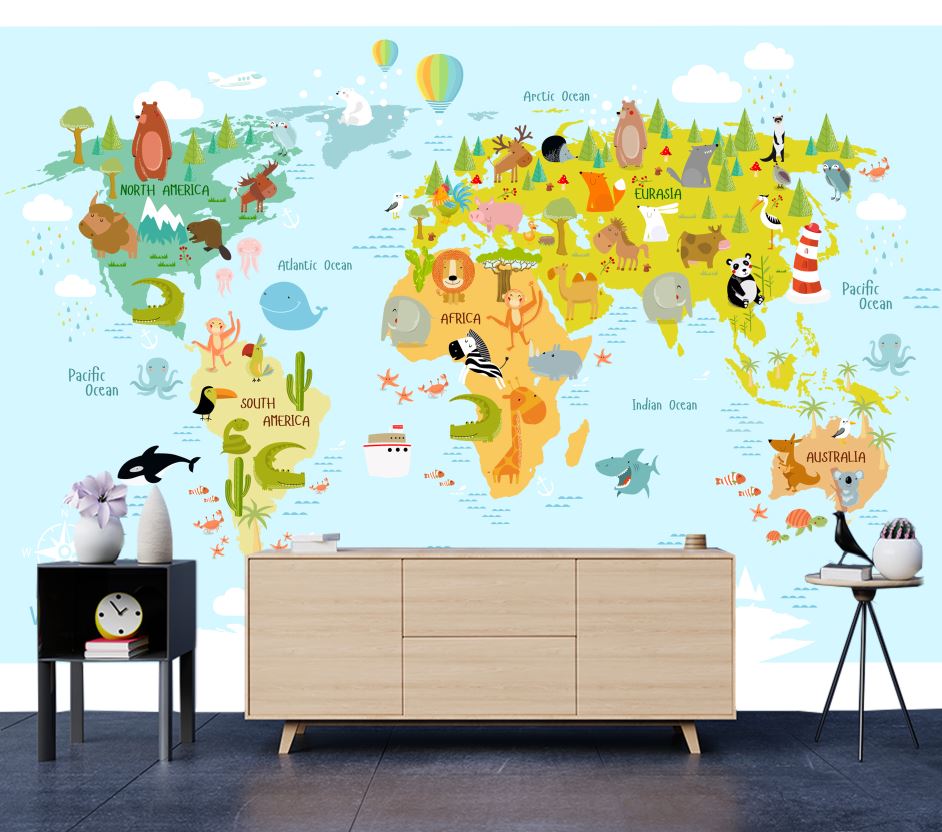 Wallpaper Murals Peel and Stick Removable World Map High Quality