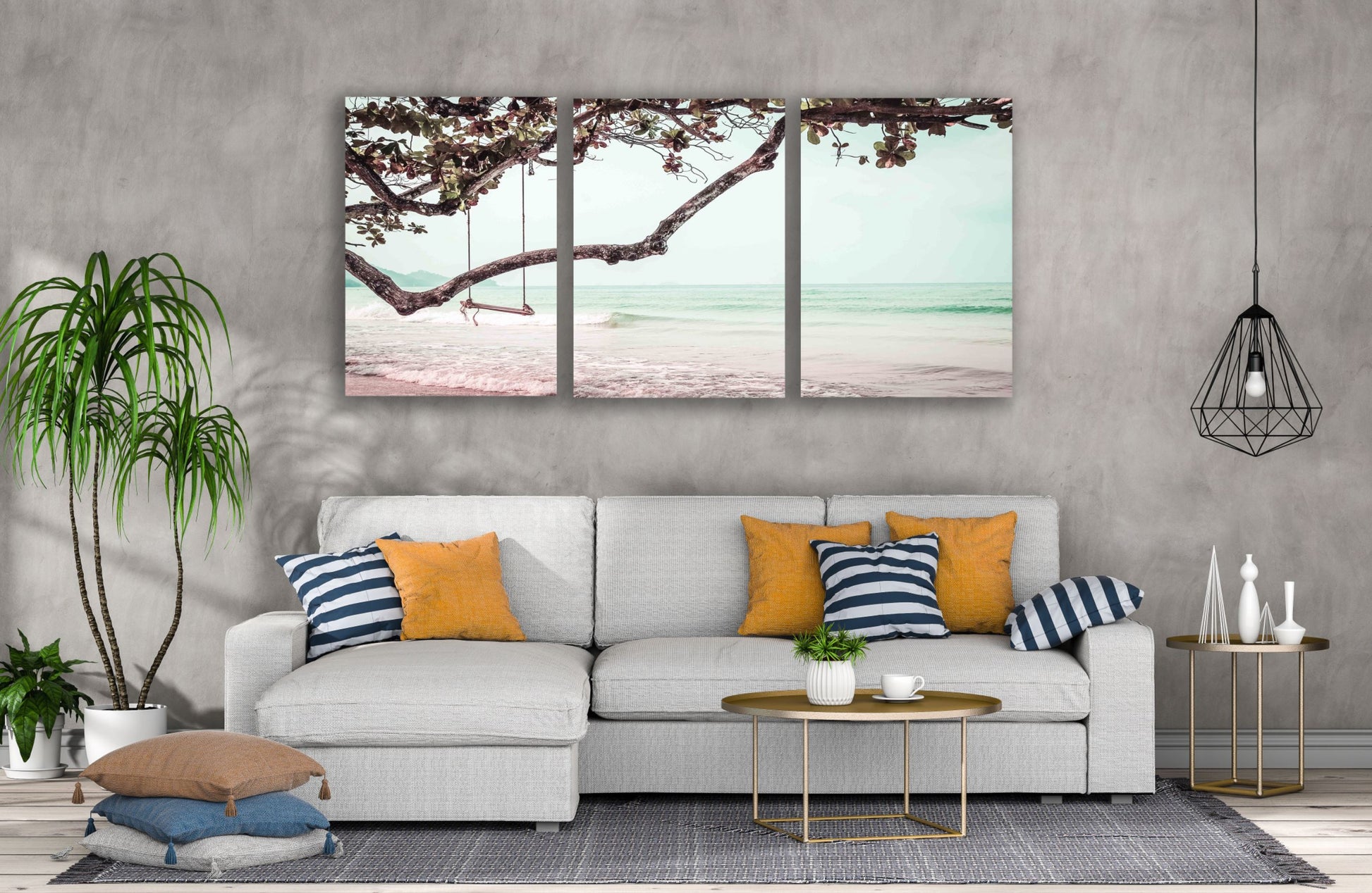 3 Set of Swing in a Tree & Sea Scenery Photograph High Quality Print 100% Australian Made Wall Canvas Ready to Hang