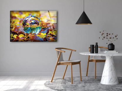 Glass Ball on Leaves Photograph Acrylic Glass Print Tempered Glass Wall Art 100% Made in Australia Ready to Hang