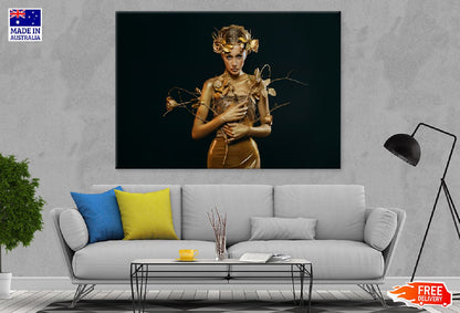 Golden Skin Girl Holds a Branch Photograph Print 100% Australian Made